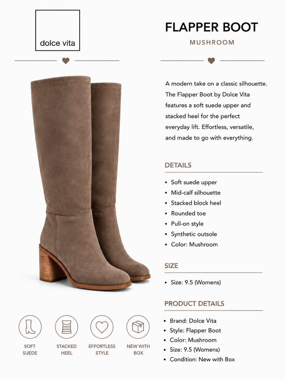 Dolce Vita Mid-Calf Suede Boots in Mushroom